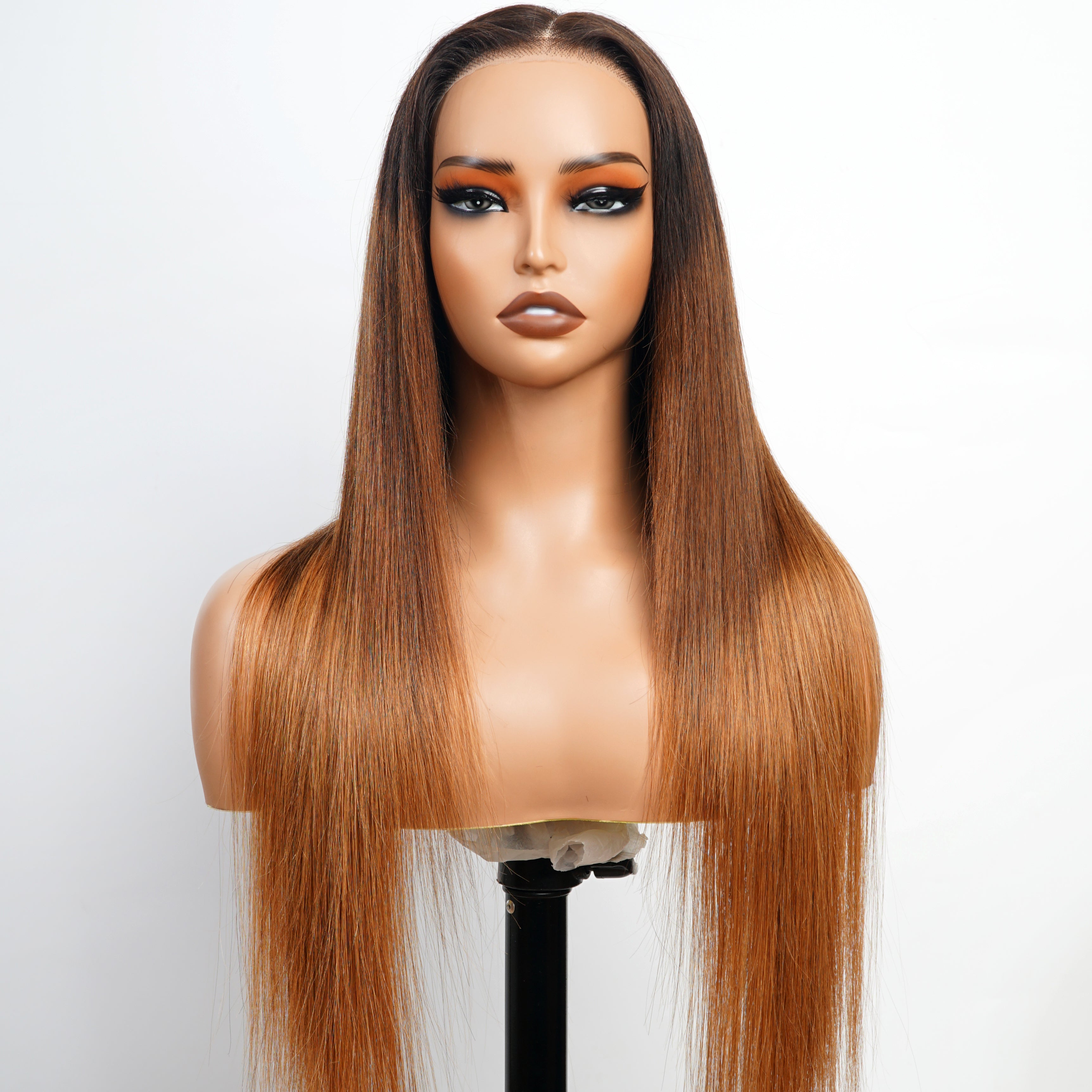 Ombre Brown Human Hair 13x4/6*4 HD Transparent Glueless Lace Front Straight Colored Wigs-Amanda Hair