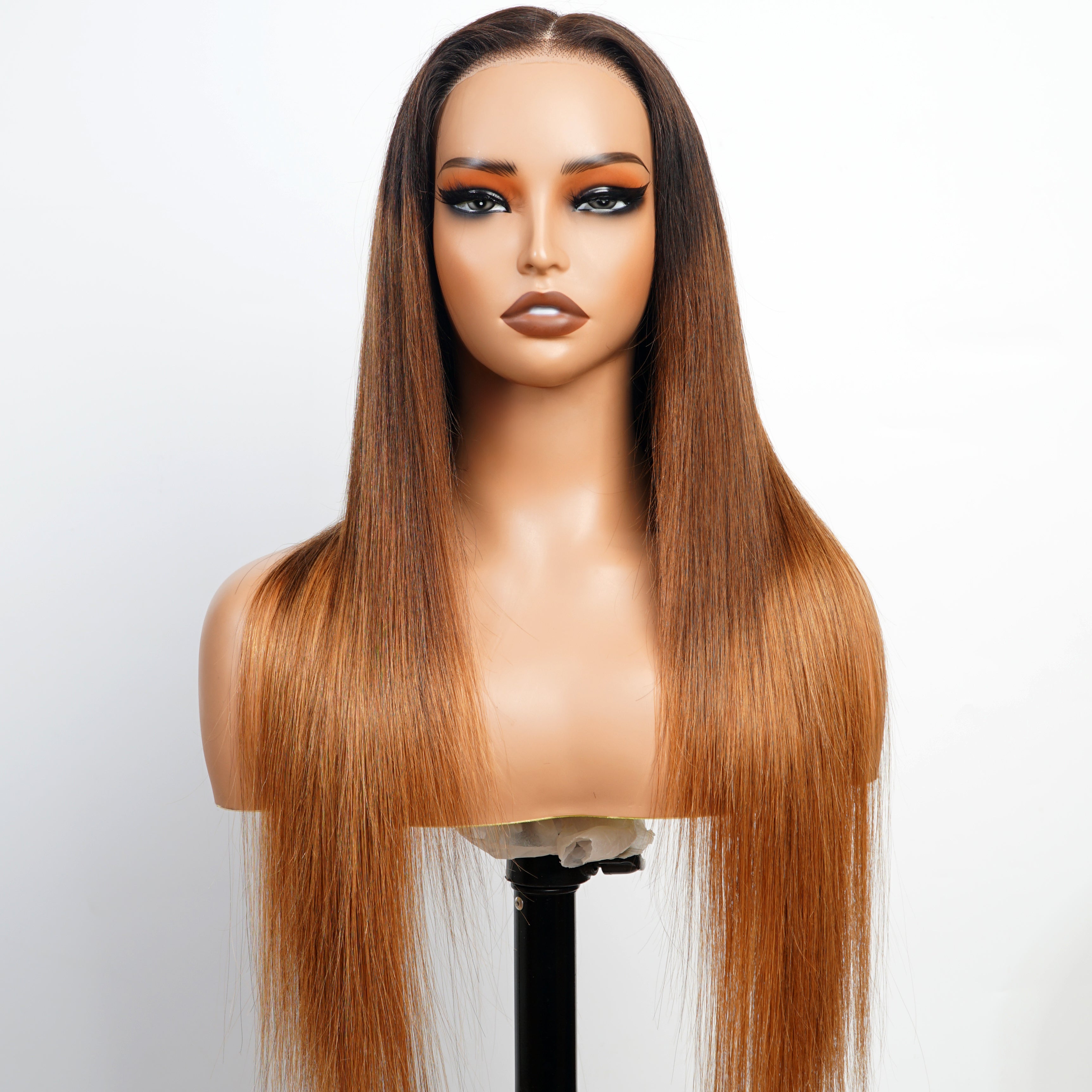 Ombre Brown Human Hair 13x4/6*4 HD Transparent Glueless Lace Front Straight Colored Wigs-Amanda Hair