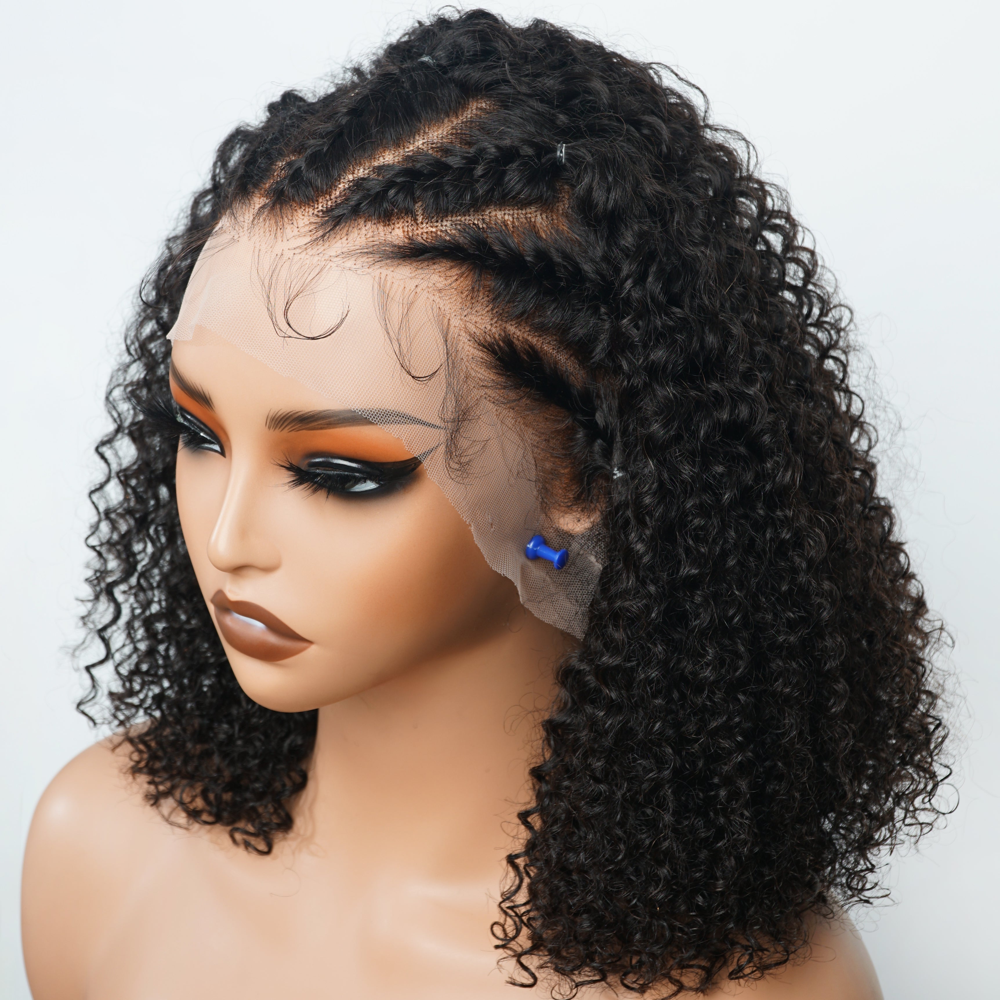 Braided Kinky curly Hair 13x6  Transparent HD Lace Front Wig Glueless Long Wigs Real Human Hair Wigs For Women-Amanda Hair