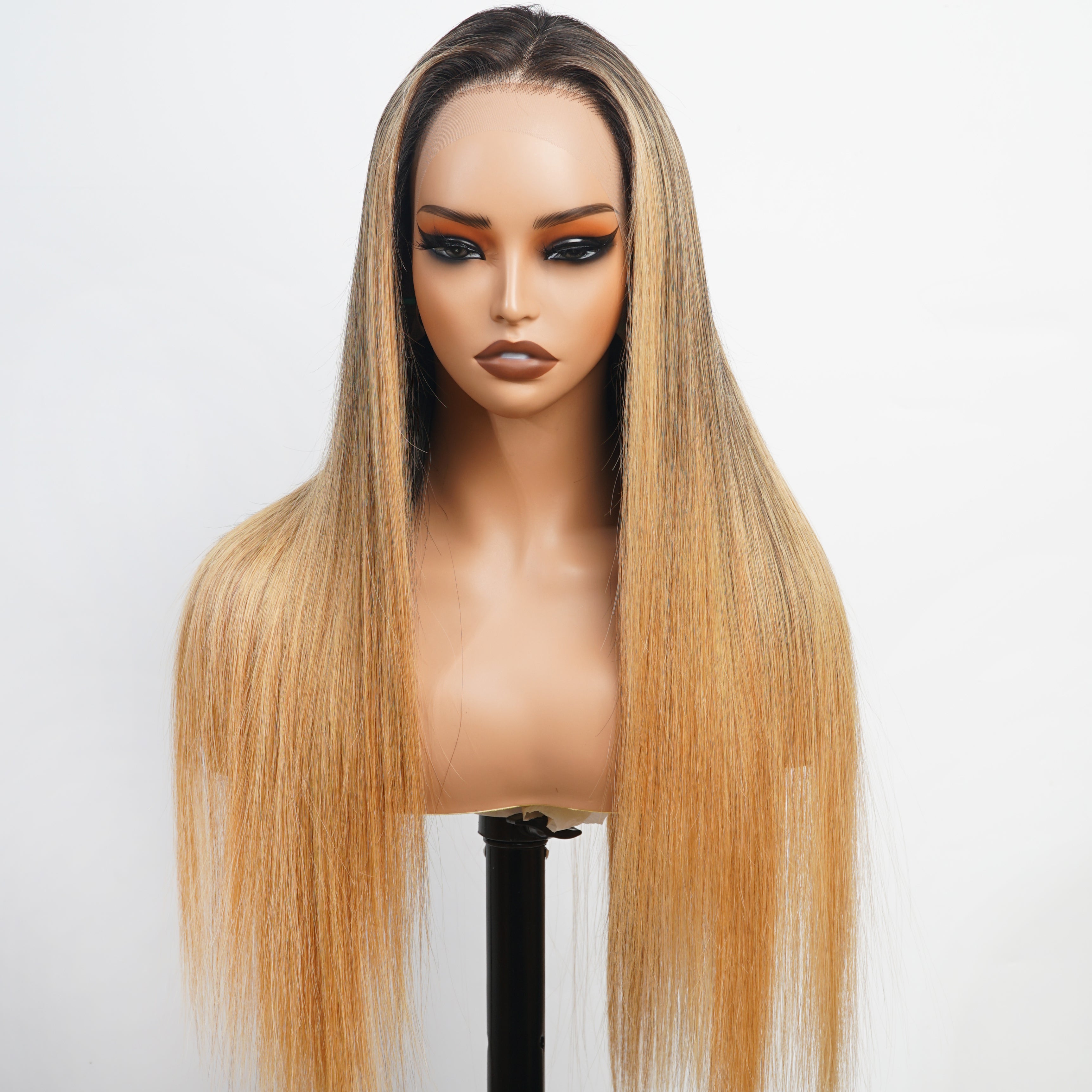 Ombre Blonde Highlight Human Hair 13x4/6x4 HD Transparent Glueless Lace Front Straight Colored Wigs-Amanda Hair