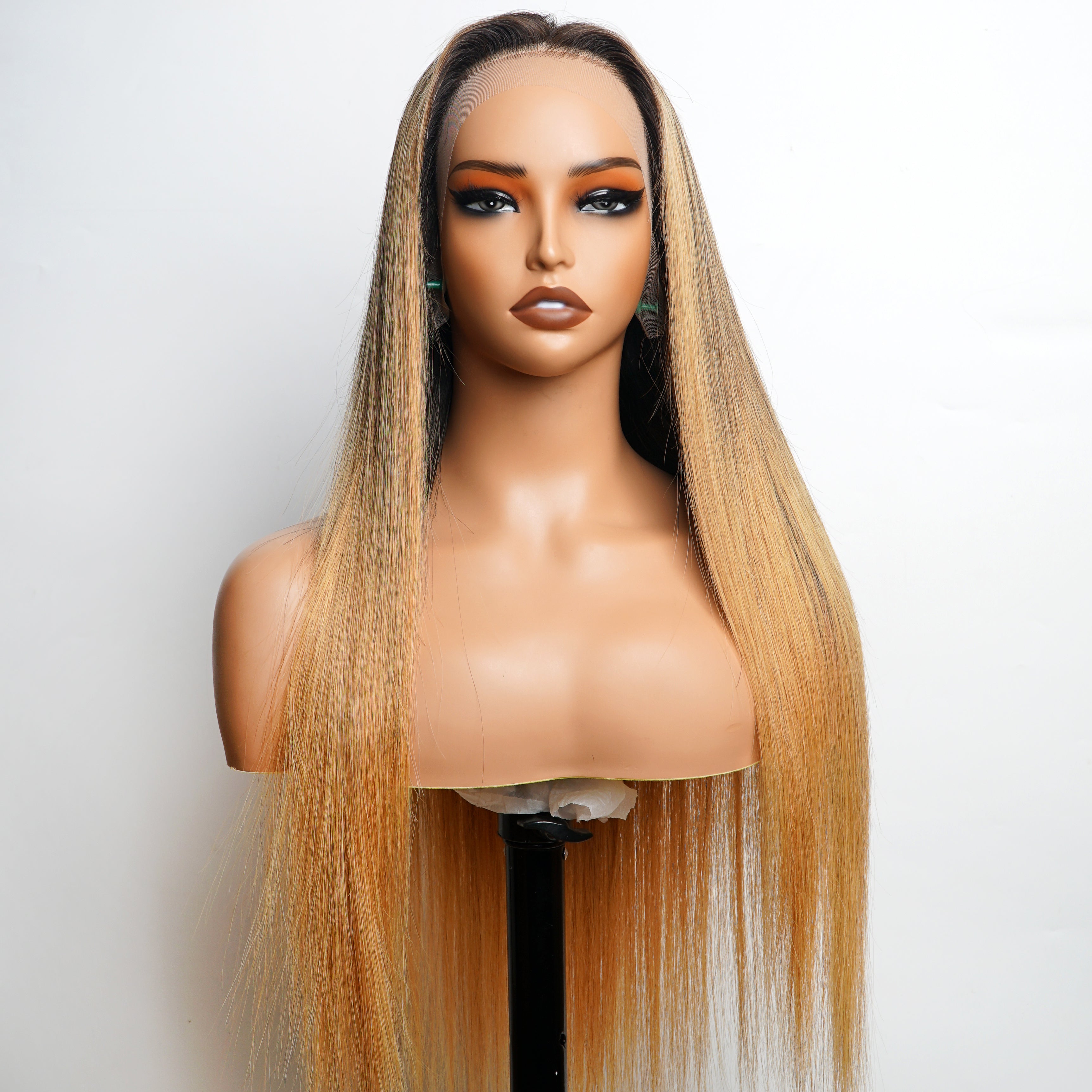 Ombre Blonde Highlight Human Hair 13x4/6x4 HD Transparent Glueless Lace Front Straight Colored Wigs-Amanda Hair