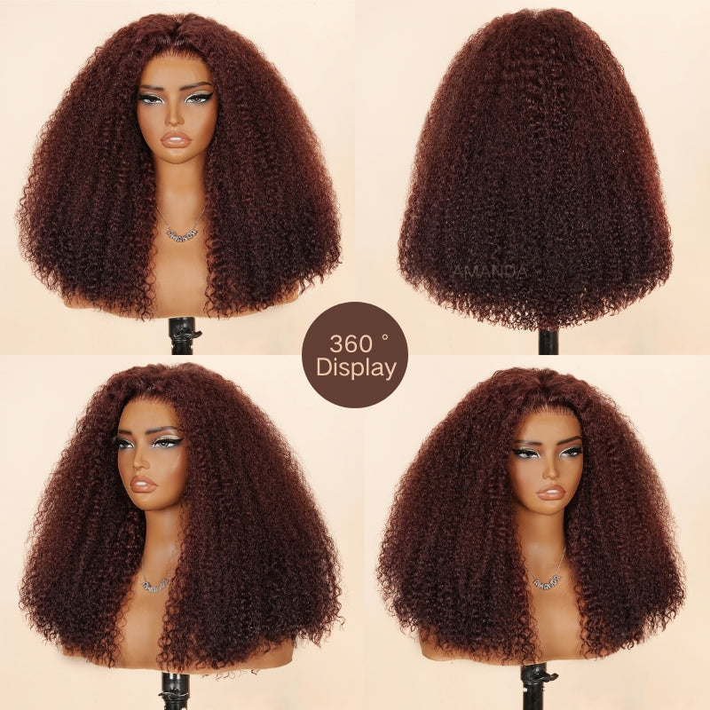 Afro Curly Reddish Brown Glueless 13x6 Lace Wig Flexible Fit Drawstring Put On And Go - Amanda hair
