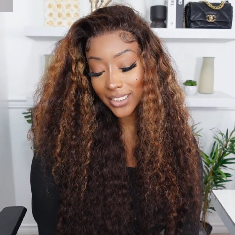 300% Density Bold Bounce Glueless Water Wave Highlight Blonde Color 13x4 HD Transparent Lace Front Wigs-Amanda Hair