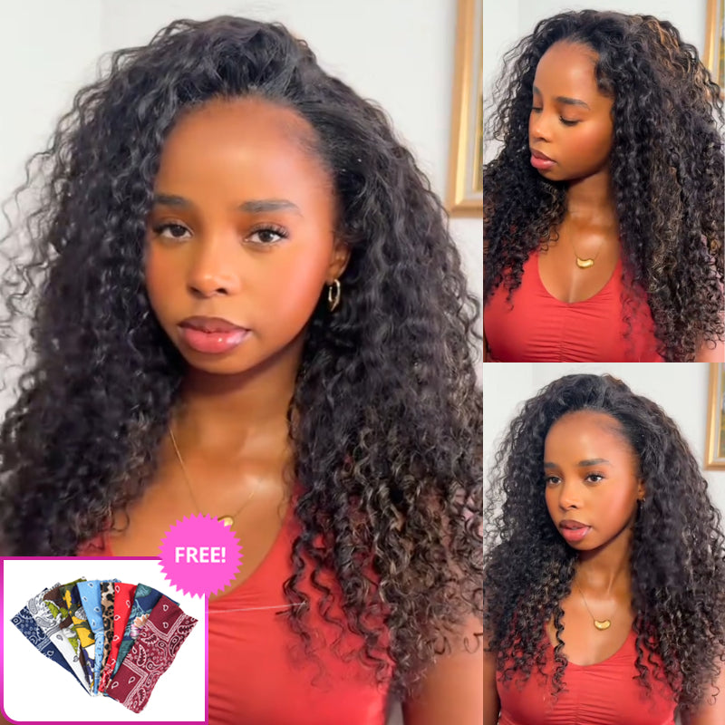 3 In 1 Half Wig | Highlight Brown Jerry Curly Put On & Go Half Wig Flip Over Invisi Drawstring Wig Flash Sale