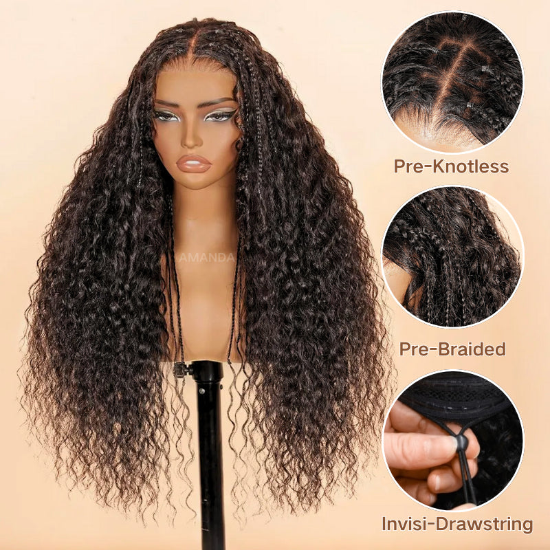 Glueless Exquisite Long Loose Curls with Braided Parting 7x5 / 13x4 HD Transparent Lace Human Hair Wig-Amanda Hair