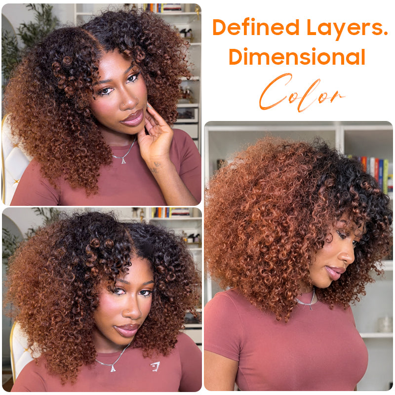 Amanda Ombre Brown Double Drawn 7x5/13×6 HD Glueless Lace Kinky Curly Wig