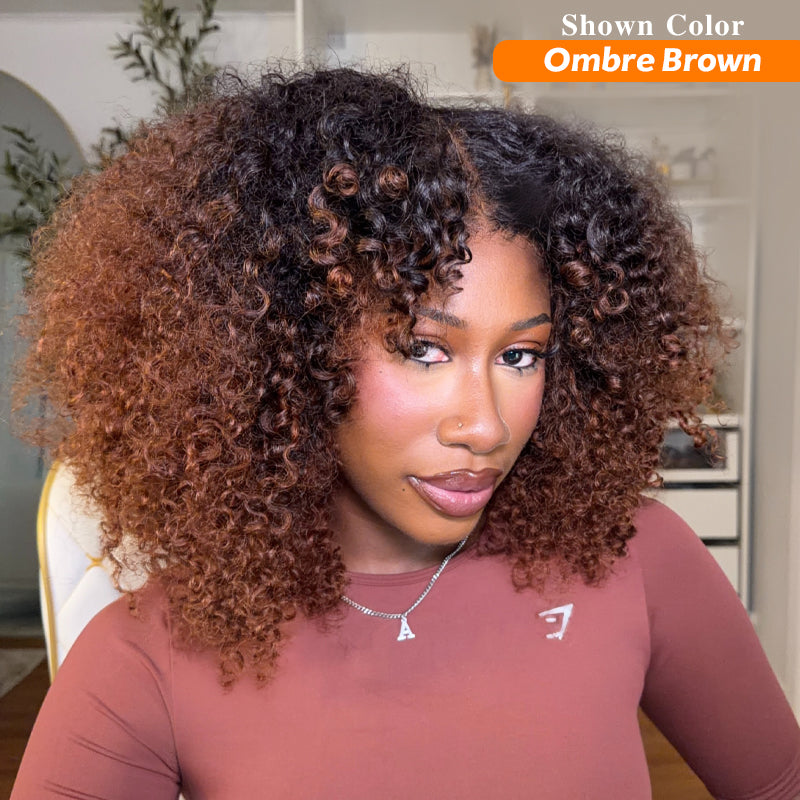 Amanda Ombre Brown Double Drawn 7x5/13×6 HD Glueless Lace Kinky Curly Wig