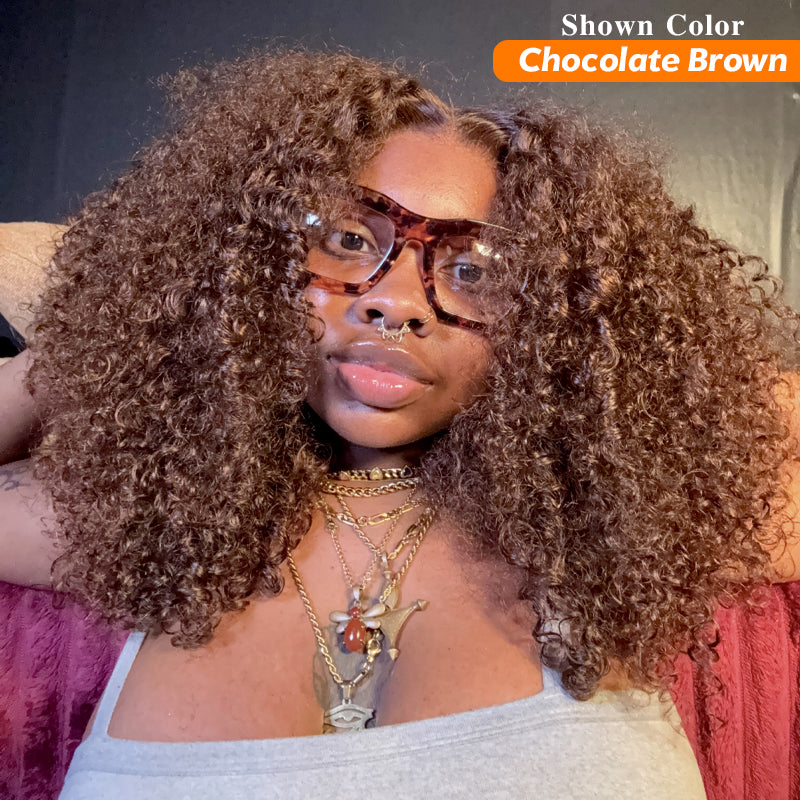 Amanda 300% Density 7x5/13×6 HD Glueless Lace Deep Curly Wig | Ombre Brown & Dark Reddish Brown