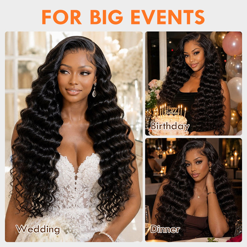 Amanda 300% Density Luxury Custom 13x6 Glueless Bouncy Crimp Wavy With Drawstring Super Double Drawn Virgin Human Hair Lace Wig