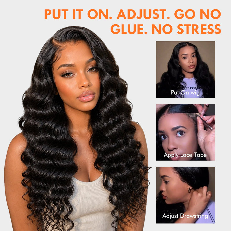 Amanda 300% Density Luxury Custom 13x6 Glueless Bouncy Crimp Wavy With Drawstring Super Double Drawn Virgin Human Hair Lace Wig