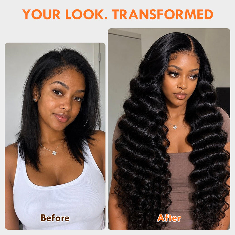 Amanda 300% Density Luxury Custom 13x6 Glueless Bouncy Crimp Wavy With Drawstring Super Double Drawn Virgin Human Hair Lace Wig