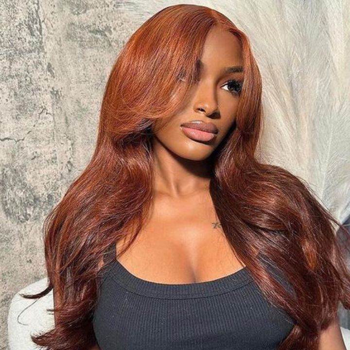 AmandaHair Bright Brown13x4 Lace Front Body Wave Wig Copper Auburn Color Wigs