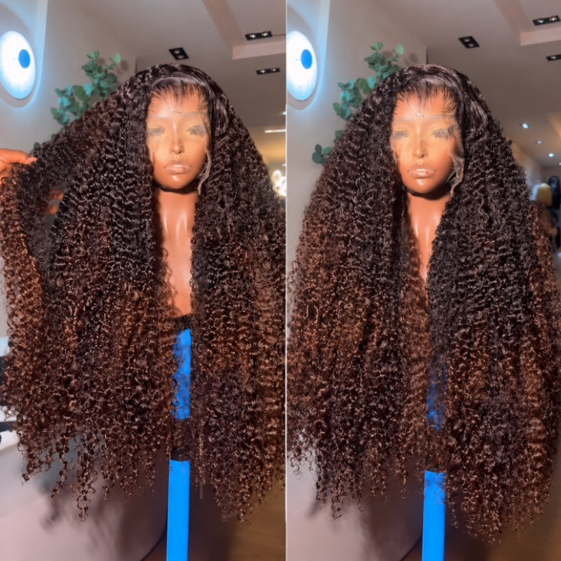 Amanda Wear & Go Ombre Brown Glueless 13x4 Full Lace Frontal Pre Everything Long Curly Hair with Drawstring
