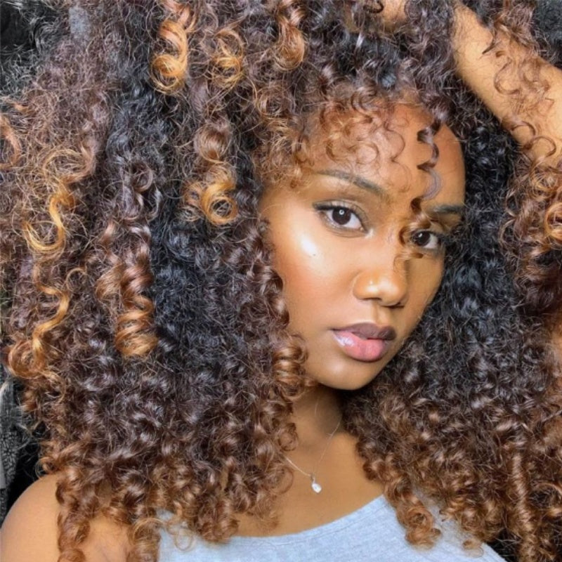 7x5 HD Glueless Lace 300% Density Deep Curly Wig | Ombre Brown & Dark Reddish Brown