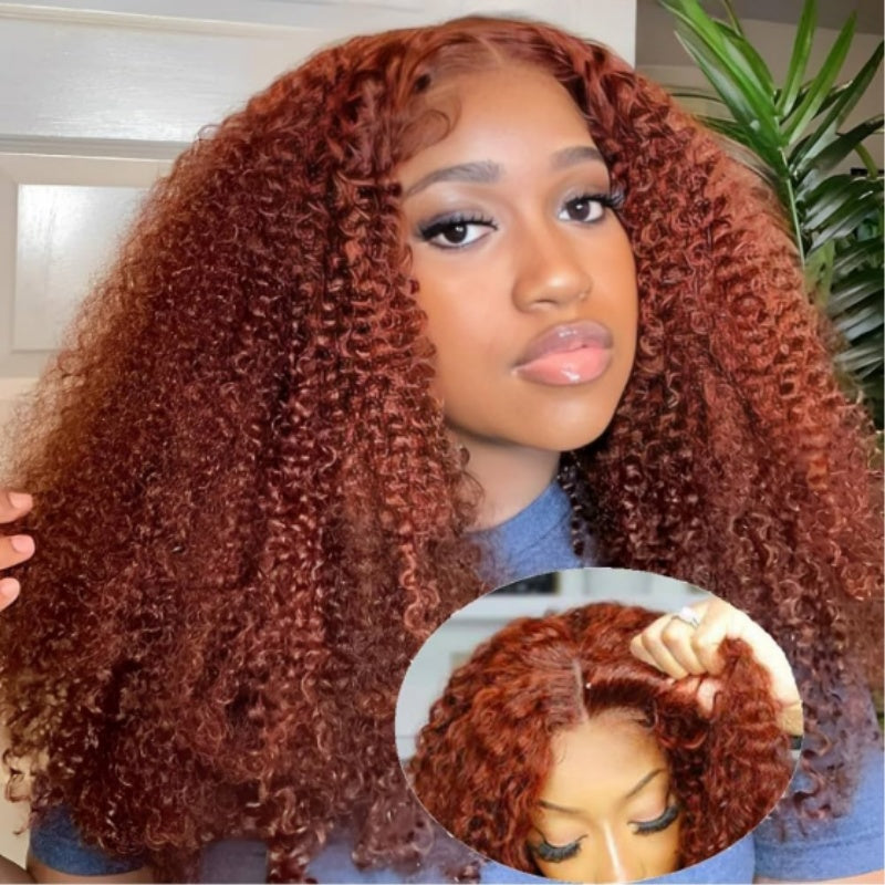 Amanda 300% Density Afro Kinky Curly Glueless 13x6 Lace Front Drawstring Put On And Go Human Hair Wig