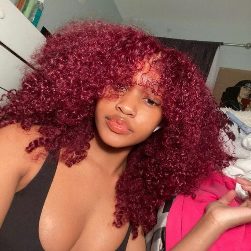 Amanda 7x5 HD Lace Glueless Double Drawn Bohemian Curly Red Wine Wig