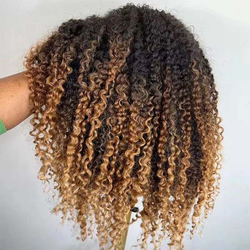 Amanda 300% Density 7x5 HD Glueless Lace Ombre Brown Kinky Curly Wig