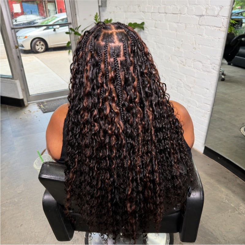 Deep Wave Feather Crochet Human Hair for Miracle Knots Boho Braids  | Honey Blonde &  Brwon Highlight
