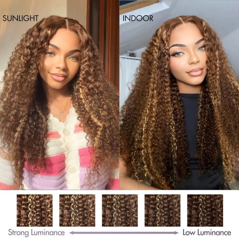 Glueless Honey Blonde Water Wave 13x4 Lace Front Highlighted Color Burmese Curly Put On And Go Human Hair Wig