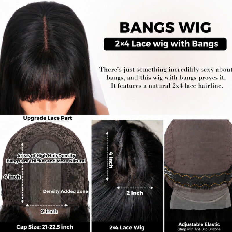 Pelucas brasileñas del cabello humano de la onda del cuerpo con flequillo para las mujeres Peluca larga sin cola hecha a máquina completa - Amanda Hair