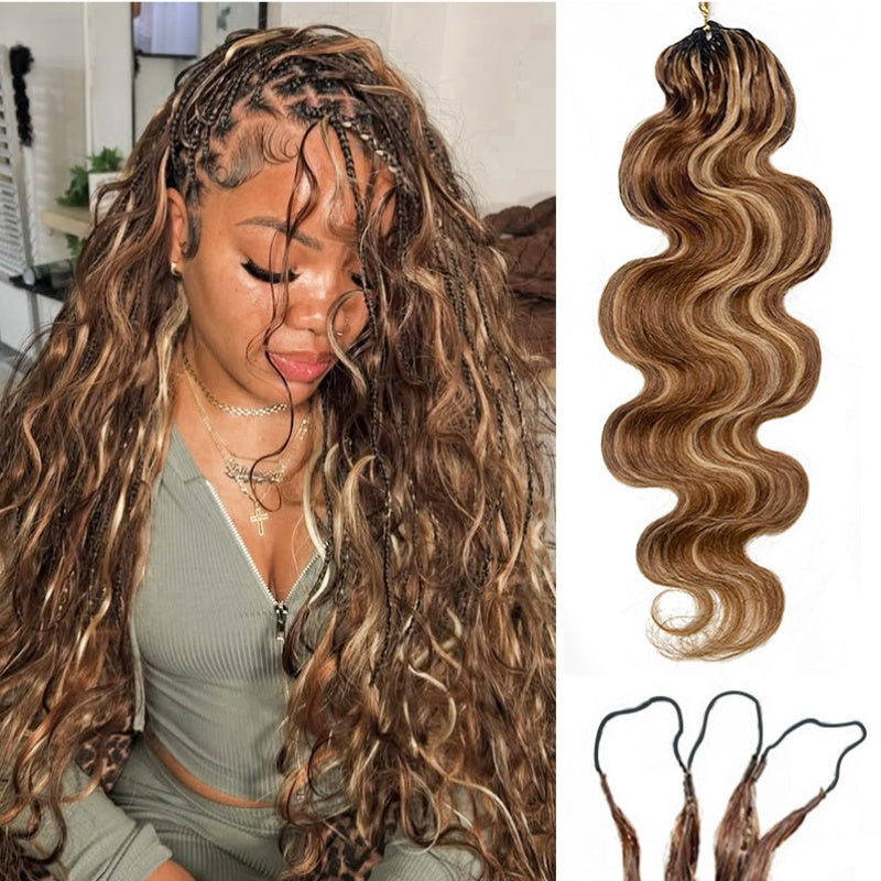 Body Wave Feather Crochet Human Hair for Miracle Knots Boho Braids | Honey Blonde & Brown Highlights