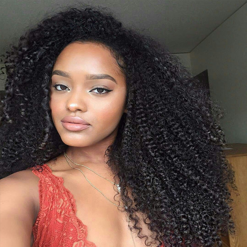 Amanda Glueless Thick Fluffy Afro Curly Human Hair 7x5 / 13x4 Invisiable Lace Wig Flash Sale
