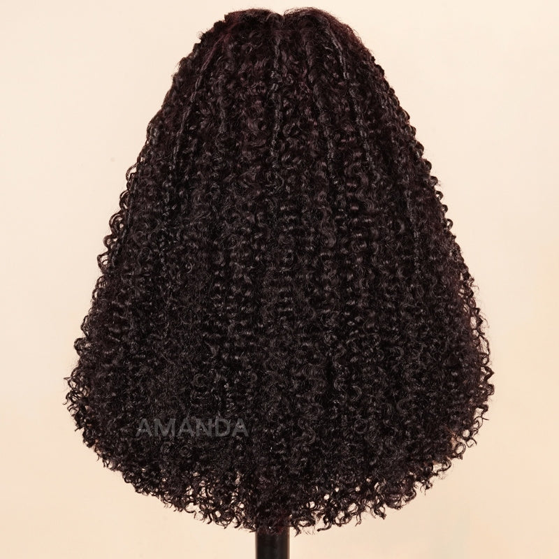 Burmese Kinky Curly Dark Purple Glueless 13x4 HD Transparent Full Lace Frontal Human Hair Wig - Amanda Hair