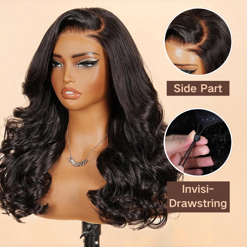 300% Density Side Part Body Wave Glueless 7x5/13x6 Lace Wig Natural Color Put On And Go - Amanda Hair
