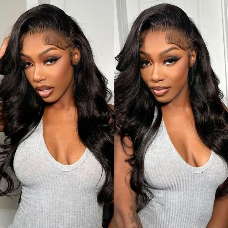 300% Density Side Part Body Wave Glueless 7x5/13x6 Lace Wig Natural Color Put On And Go - Amanda Hair