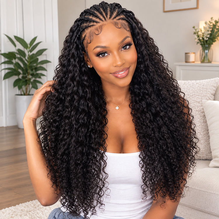 $109=26'' | 24H Fast Shipping Pre Braided Hair Water Wave Glueless 7x5 Lace Wig 200% Density Flash Sale (US Only)