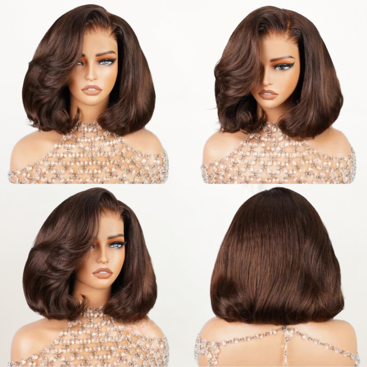 Chocolate Brown Color Glueless 13x4 Clear Transparent Lace Front Straight Bob Wigs No Code Needed-Amanda Hair