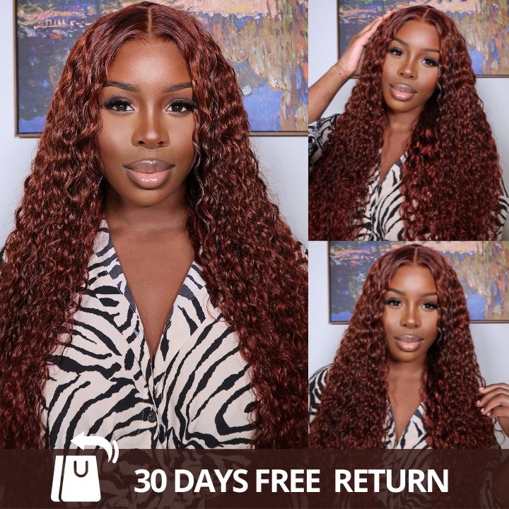 Copper Brown Spanish Curly Tranparent Lace Wigs Deep Hairline 100% Human Hair Auburn / Reddish Brown Lace Front Wigs-Amanda Hair