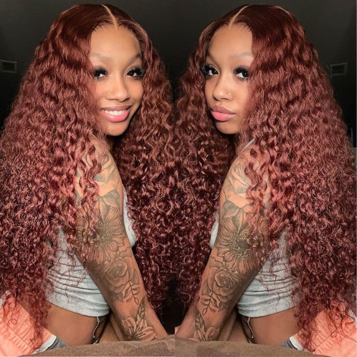 Cuivre Brun Espagnol Bouclés Tranparent Lace Wigs Deep Hairline 100% Cheveux Humains HD Clear Lace Front Wigs-Amanda Hair