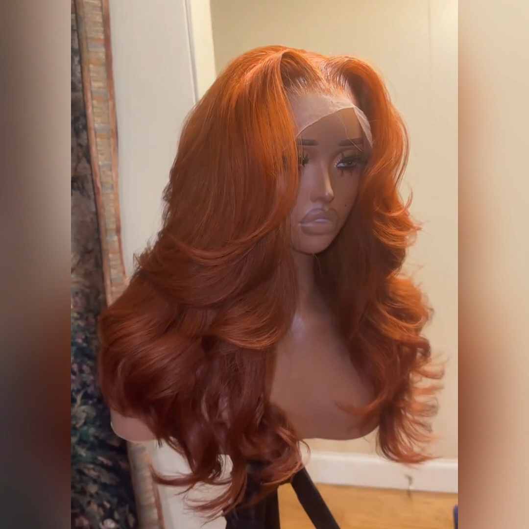 Burnt Orange Straight And Body Wave 13x4 Lace Front Straight Butterfly Haircut Ginger Wig Layered Hair - Amanda Hairs