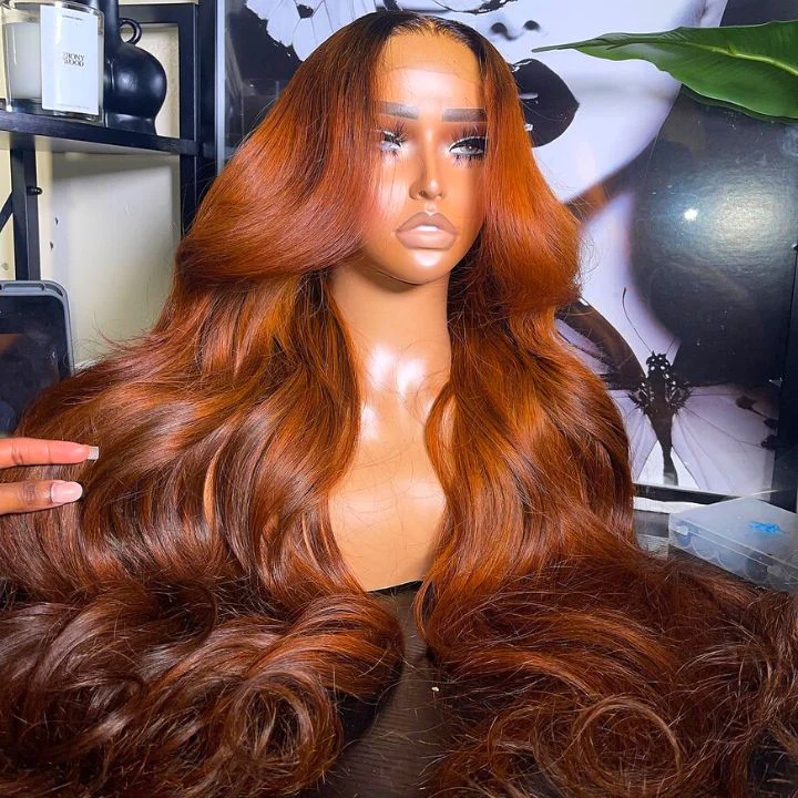 Dark Root Ginger Colored Body Wave Wigs With Baby Hair-Clearance Flash Sale