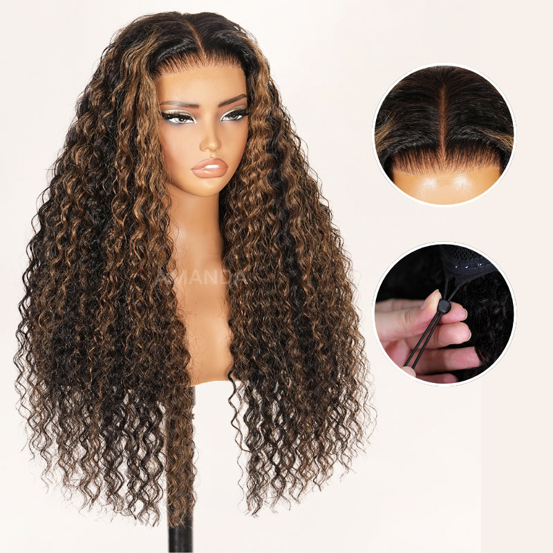 300% Density Burmese Curly Highlight Brown 13x6 Lace Front HD Transparent Lace Glueless Curly Human Hair Wig