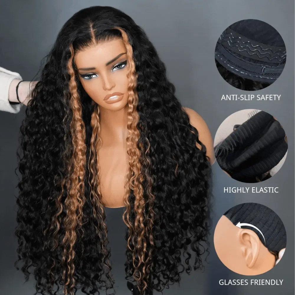 Extra 60% OFF | Glueless Blonde Highlights on Luxurious Lace Frontal Deep Curly Wave Wig Flash Sale