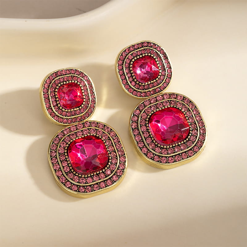 Free Gift Luxury Vintage Pink Crystal Square Drop Earrings for Women ( Not valid if purchased separately)