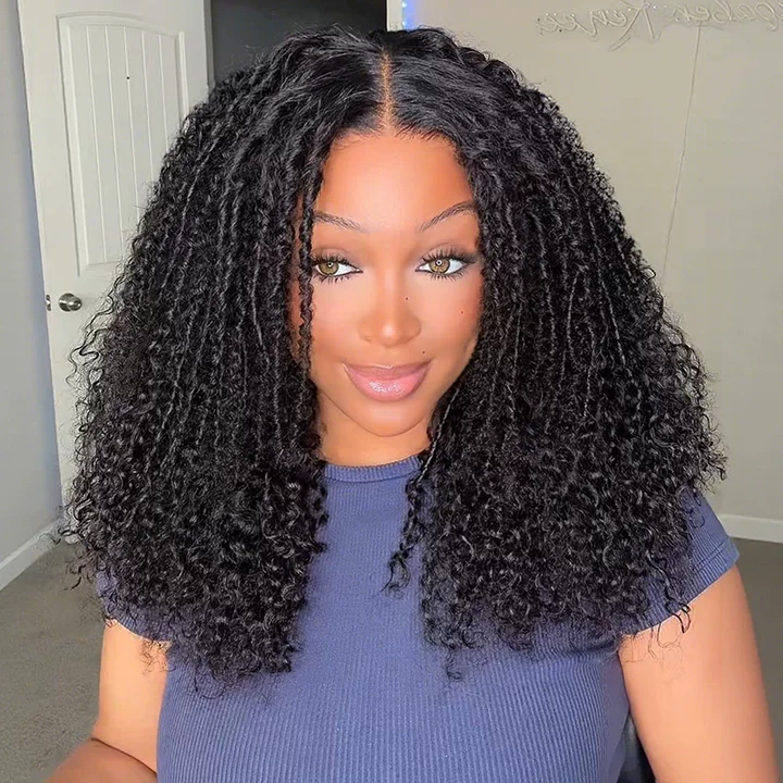 Amanda Hairs glueless bohemian-curly lace frontal wig shown in official product photography.