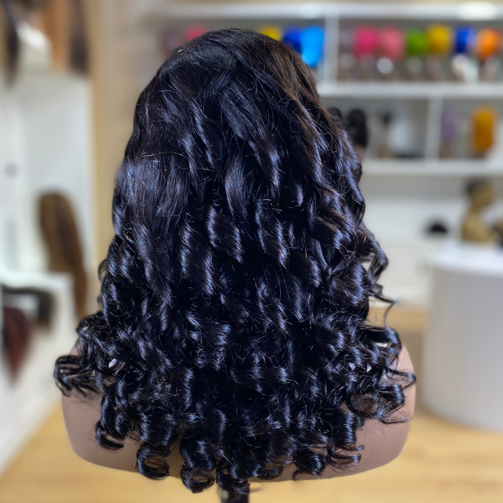 Glueless Bouncy Curl C part HD Lace Wig Pre Bleached Knots Human Hair Wigs 180% Density-Amanda Hair