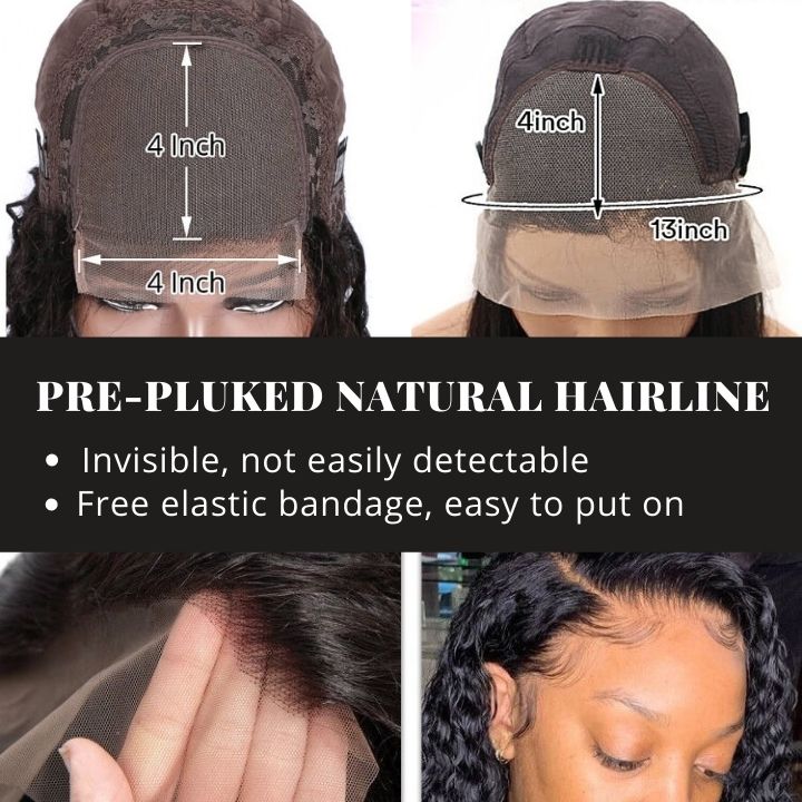Nature Wave 13 * 4 Perruques frontales Cheveux naturels pré-plumés Perruques en dentelle transparentes-Amanda Hair 