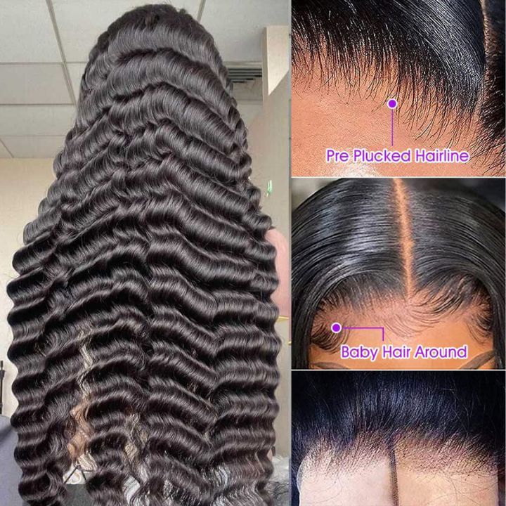 Pelucas de onda profunda sueltas sin cola Cabello humano virgen 4 * 4/13 * 4 Peluca frontal de encaje HD Línea de cabello prearrancada - Amanda Hair 