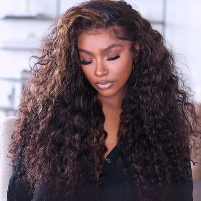 300% Density Bold Bounce Glueless Water Wave Highlight Blonde Color 13x4 HD Transparent Lace Front Wigs-Amanda Hair