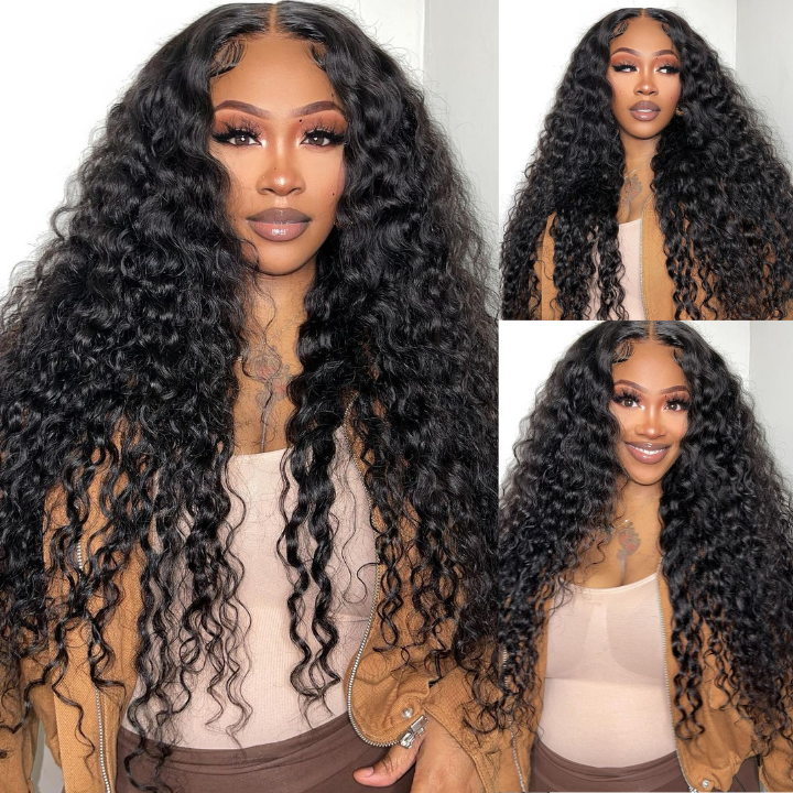 Glueless Water Wave 13*4 Clear Transparent Lace Front Wigs Plucked Hairline Pre Cut Lace -Amanda Hair Clearance Flash Sale
