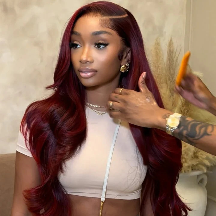 Bogo Flash Sale| Glueless 7×5 Loose Wave Lace Wigs with Curtain Bangs + Dark 99J Burgundy Glueless 13x4 Lace Frontal Wig