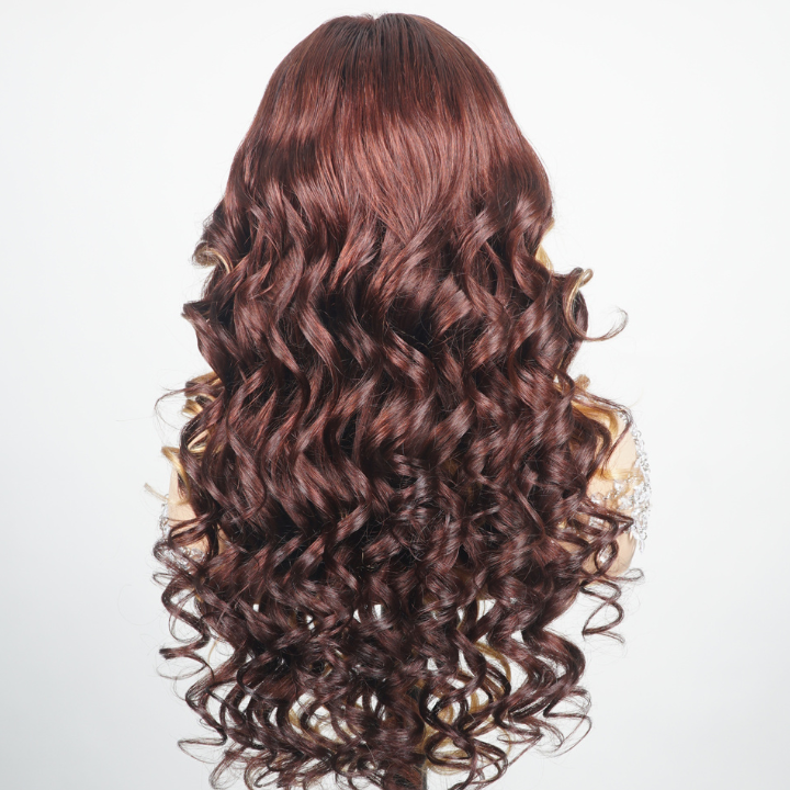 Glueless Lace Loose Wave Human Hair Wigs Stylish Ombre Dark Brown Roots to Blonde Tips Colored Wigs