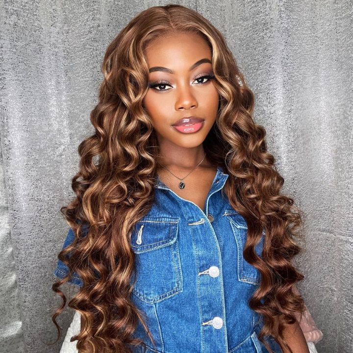 HighLight Blonde Glueless Loose Wand Wave 13*4 HD Lace Front Wigs Transparent Lace Wig Plucked Hairline-Amanda Hair