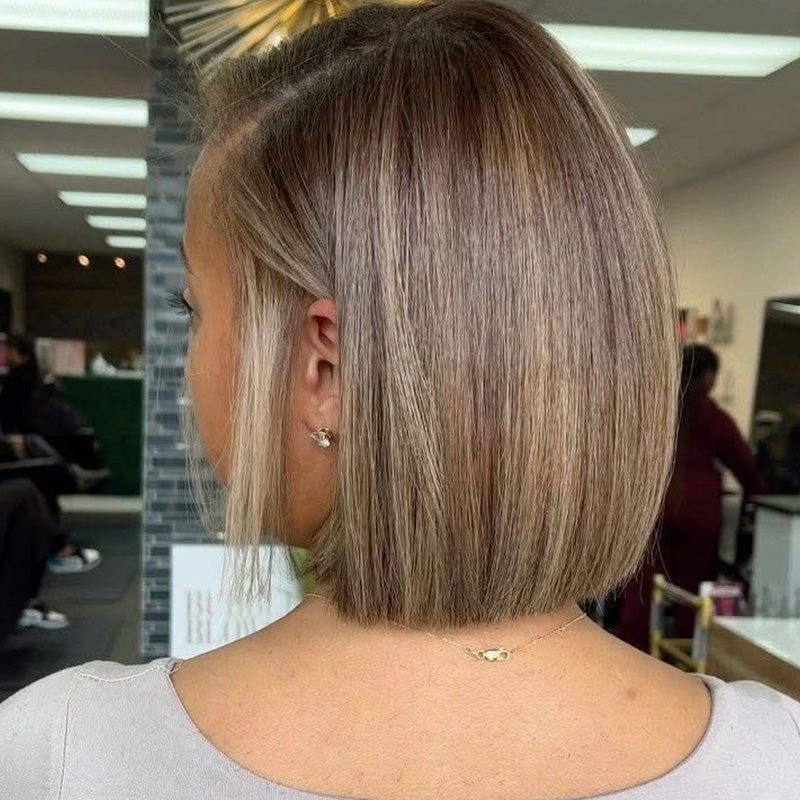 Highlight Golden Mix Brown Stacked Shapes Brazilian Short Bob Straight Glueless Lace Wigs Transparent Lace Frontal Wig Glueless Lace Wigs No Code Needed -Amanda Hair Clearance Flash Sale