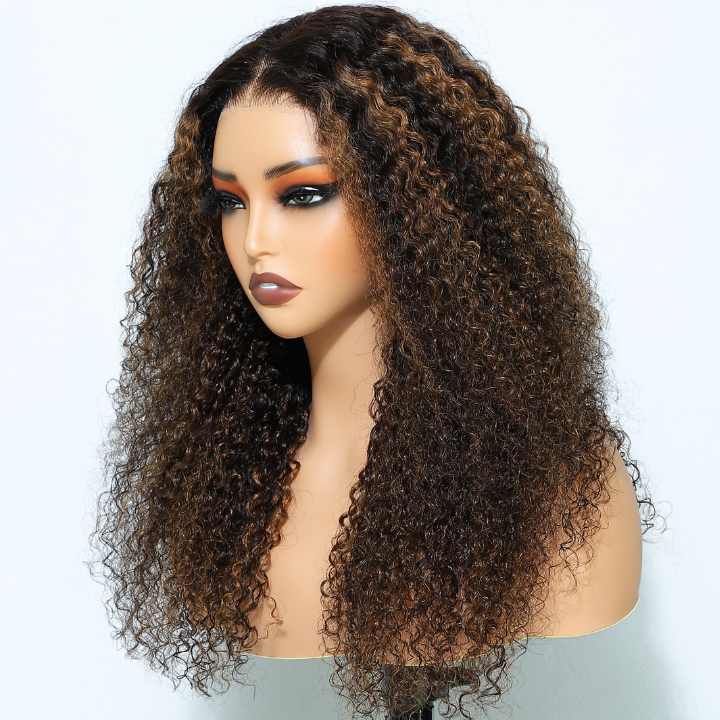 Highlight Brown Glueless Curly 7*5/13*4 HD Transparent Lace Wigs Pre Plucked Hairline-Amanda Hair