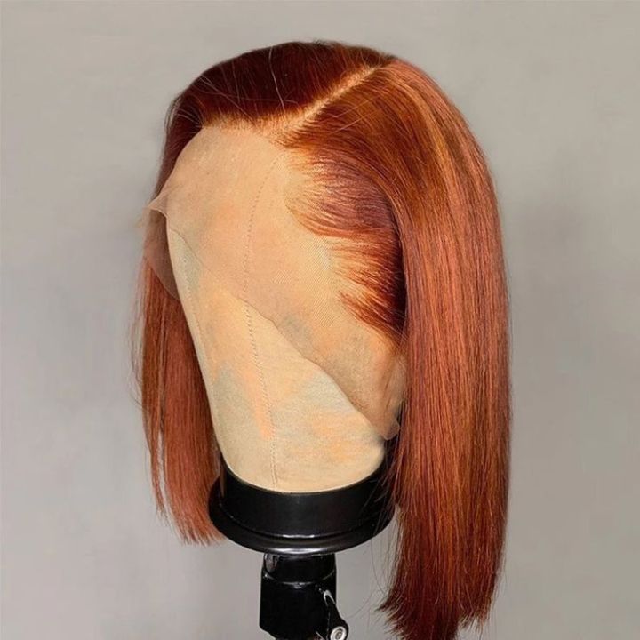 Highlight Body Wave Ginger Brown Lace Frontal Colored Short Bob Wigs Human Hair With Baby Hair - Amanda Hair